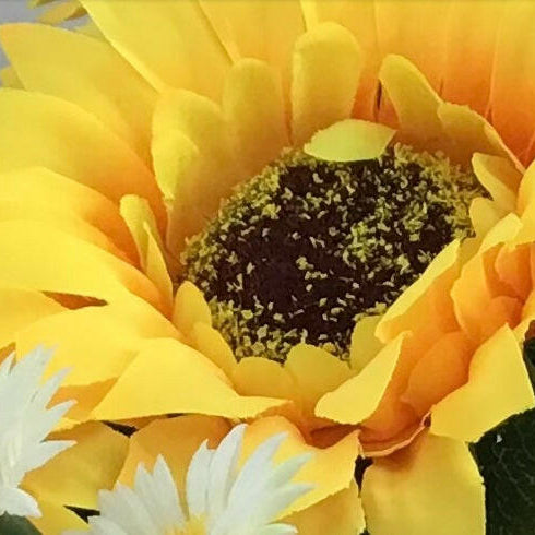 Artificial Silk Sunflower in a Cemetery Pot