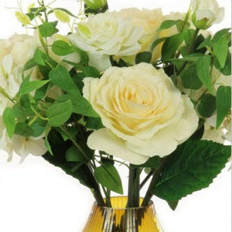Artificial Silk Rose & Hydrangea In Crackle Bulbous Vase