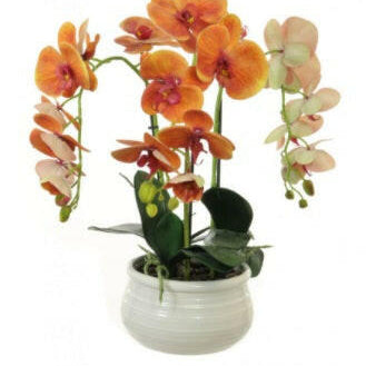 Artificial Triple Phalaenopsis Orchid Arrangement In Lined Bowl