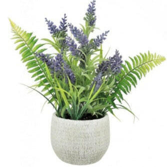 Artificial Country Lavender & Fern In Rustic Pot