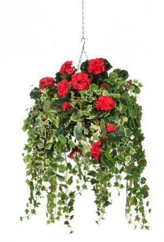 Artificial Silk Geranium Hanging Basket FR