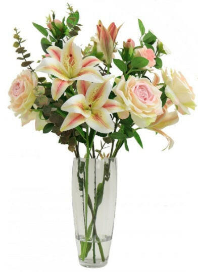Artificial Silk Asiatic Rose and Lily Arrangement