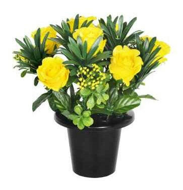 Artificial Silk Rose Berry Foliage Arrangement Cemetery Pot 