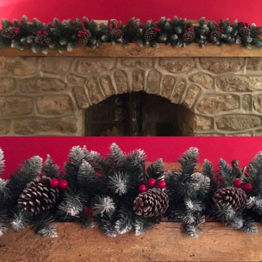Artificial Frosted Spruce Garland with Pine Cones and Berries