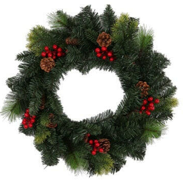 Artificial Snow Spruce Wreath with Pinecones / Berries