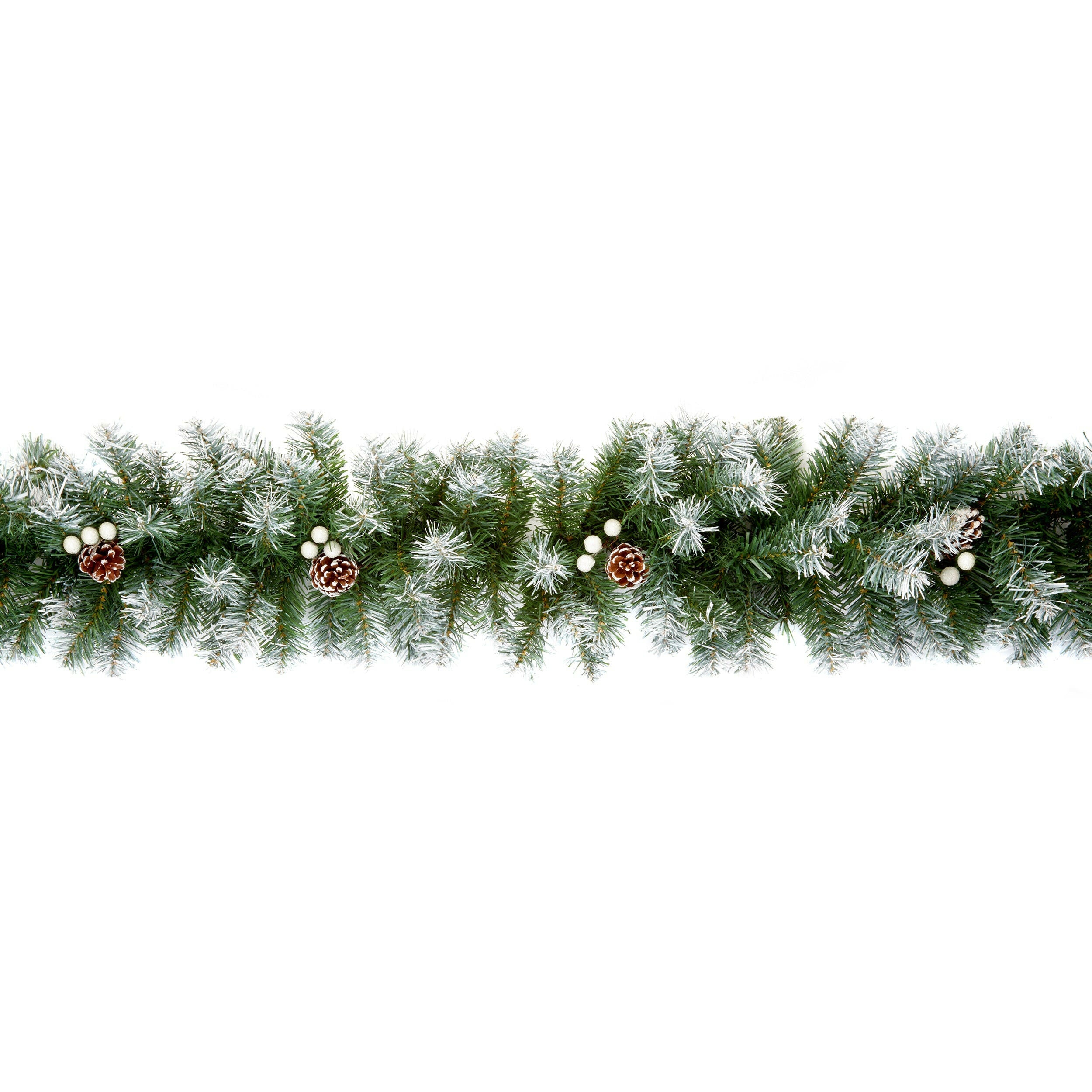 Artificial Snow Tips Garland White Berry & Cones