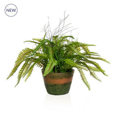 Artificial Potted Fern In Grey Pot