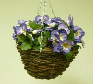 Artificial Silk Pansy Hanging Basket