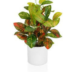 Artificial Potted Croton Plant in White Pot