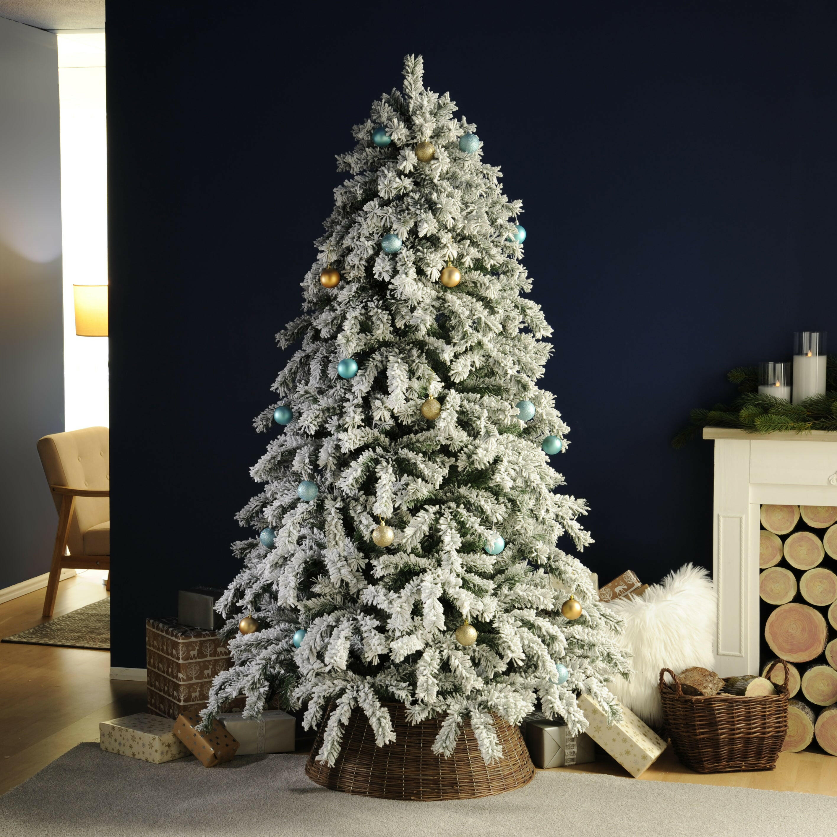 Justartificial.co.uk White Snowy Ridge Christmas Tree 150cm decorated