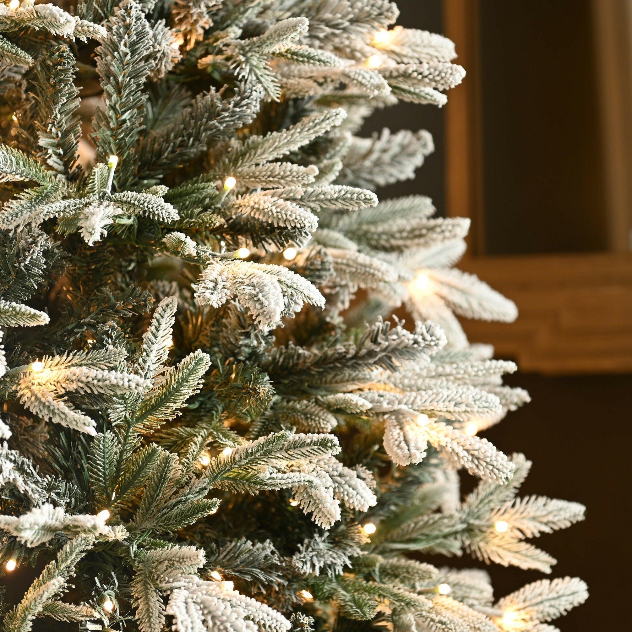 Justartificial.co.uk Prelit Grays Peak Pine Flocked Christmas Tree 150cm  close up