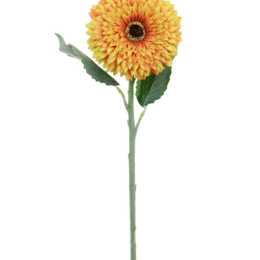 Justartificial.co.uk Flocked Dried Touch Gerbera Orange/Yellow