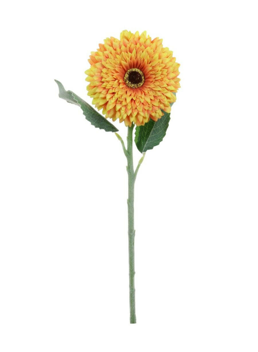 Justartificial.co.uk Flocked Dried Touch Gerbera Orange/Yellow