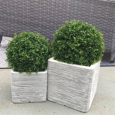 Justartificial.co.uk Seeded Boxwood Balls showi n planters