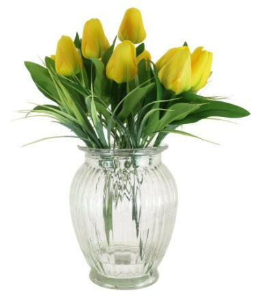 Artificial Silk Tulip In Ribbed Vase Arrangement