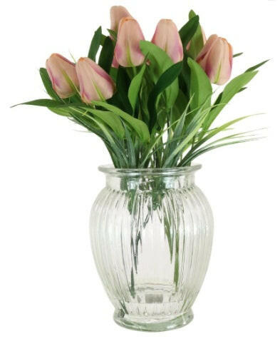 Artificial Silk Tulip In Ribbed Vase Arrangement