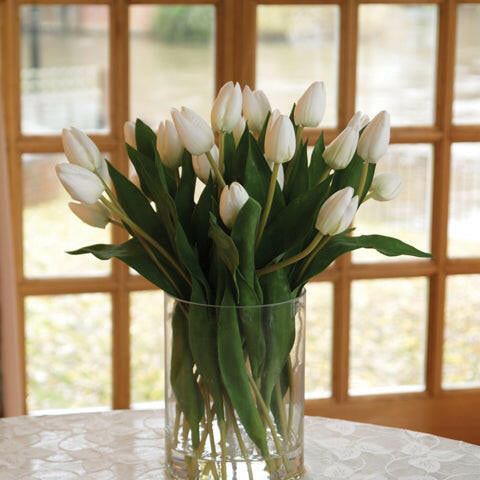 Artificial Silk Tulips in Cylinder Glass Arrangement
