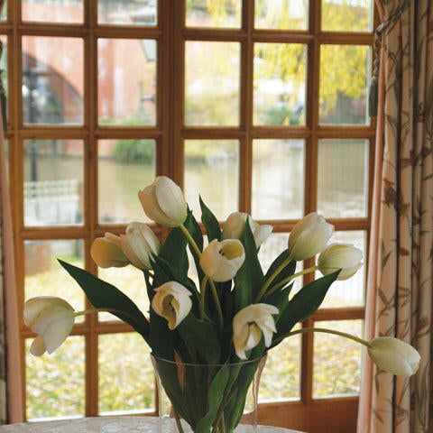 Artificial Silk Tulips in Glass