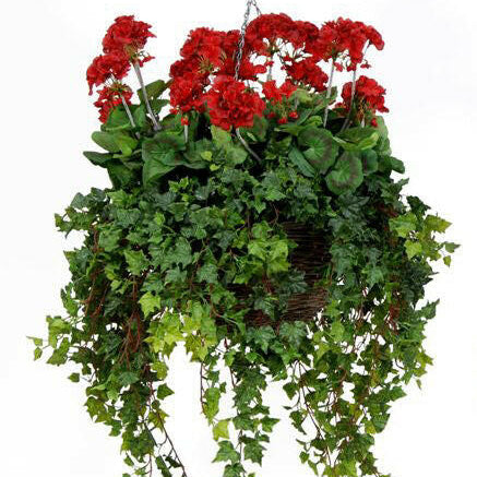 Artificial Silk Geranium Deluxe Hanging Basket
