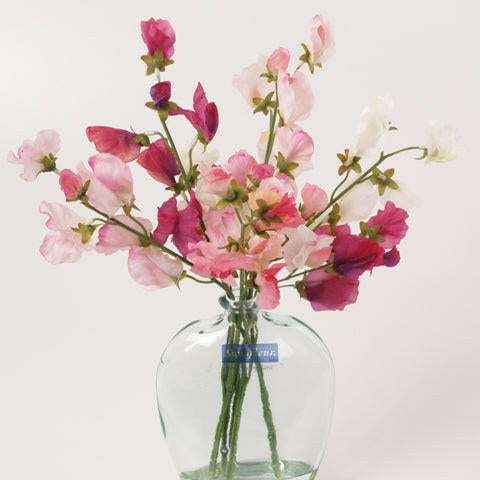 Artificial Silk Sweetpeas in Oval Vase
