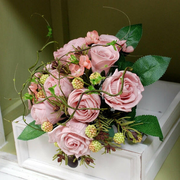 Artificial Garden Rose & Vine Cluster Bouquet
