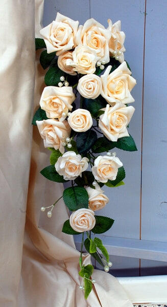 Artificial Silk Rose & Pearl Shower Bouquet