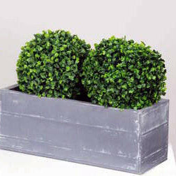 Artificial Double Topiary Boxwood Ball Plants in Lead Look Troughs