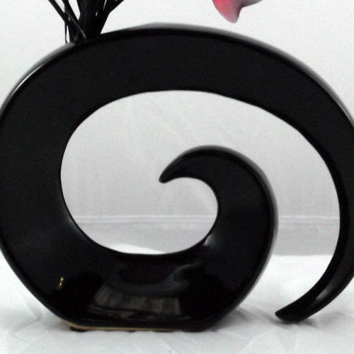 Artificial Peony Gossamer Flower Spray in Shiny Black Ceramic Decor Vase