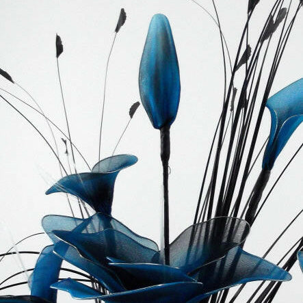 Artificial Peony Gossamer Flower Spray in Shiny Black Ceramic Decor Vase
