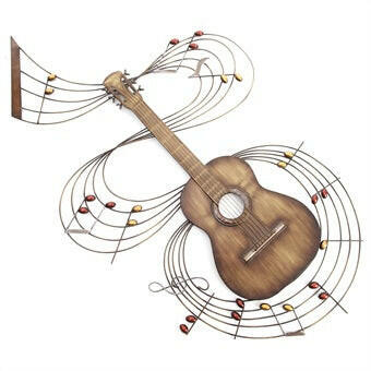 Guitar with Musical Notes Metal Wall Art