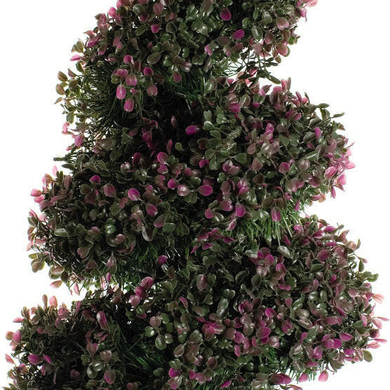 Artificial Plastic Pink Heather Topiary Leaf Spiral Tree with LED Lights