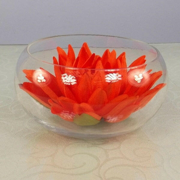 Artificial Silk Water Lily in a clear Glass Round Dish