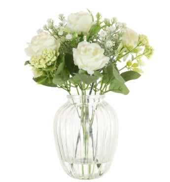 Artificial Amelia Rose In Ribbed Vase Arrangement