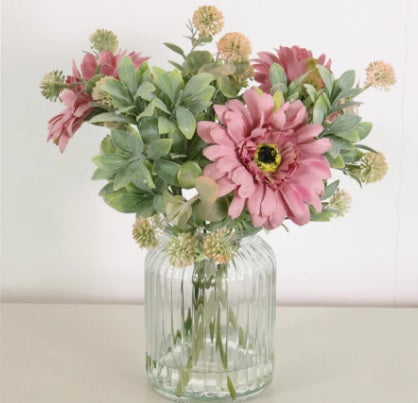 Artificial Silk Gerbera Arrangement in Ribbed Vase Arrangement