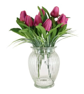 Artificial Silk Tulip In Ribbed Vase Arrangement