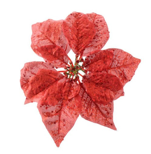 Artificial Metallic Poinsettia Head with Clip