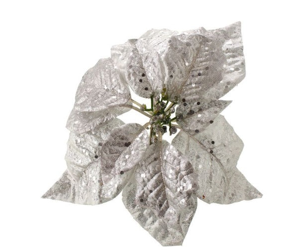 Artificial Metallic Poinsettia Head with Clip