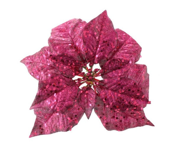Artificial Metallic Poinsettia Head with Clip