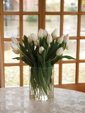Tulips in Cylinder Glass Arrangement