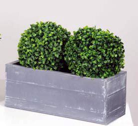 Two artificial 20cm Boxwood Balls ready planted in a Lead Look Trough