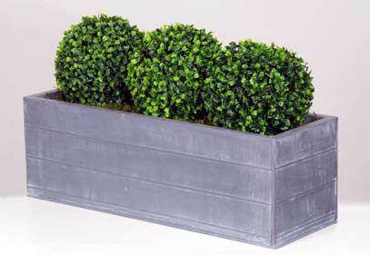 Three artificial 20cm Boxwood Balls ready planted in a Lead Look Trough