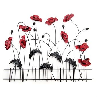 Poppies with Fence Metal Wall Art