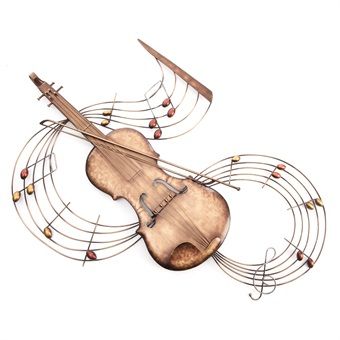 Violin with Musical Notes Metal Wall Art