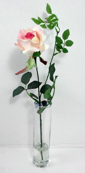 Light Pink Rose Bud with Foliage in Glass Vase
