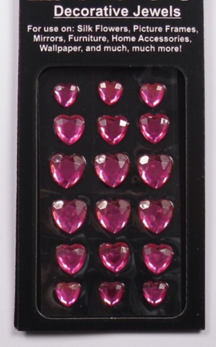 Decorative Heart Jewels - Hot Pink, 18 per Sheet