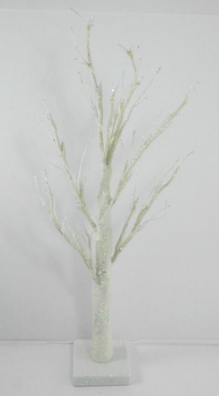 showing Artificial LED Glitter Twig Tree with base