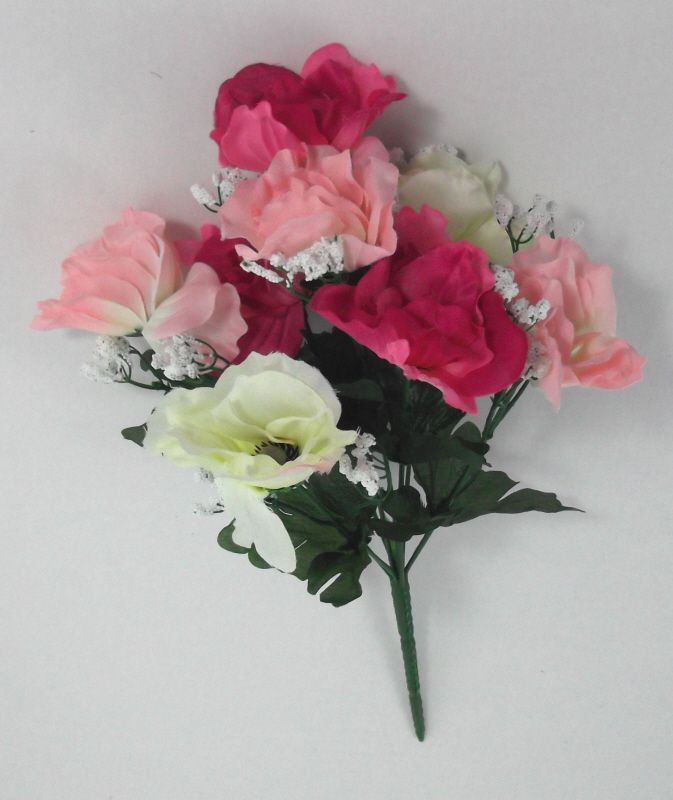 Artificial Anemone Bouquet - 35cm Pink/Cream