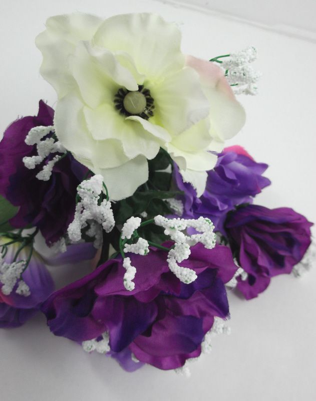 Artificial Anemone Bouquet - 35cm Purple/Cream