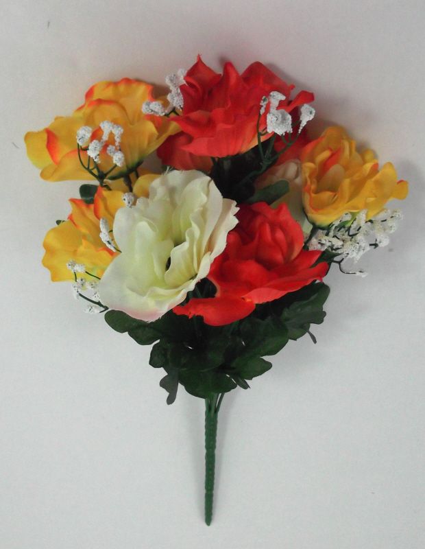 Artificial Anemone Bouquet - 35cm Orange/Yellow/Cream