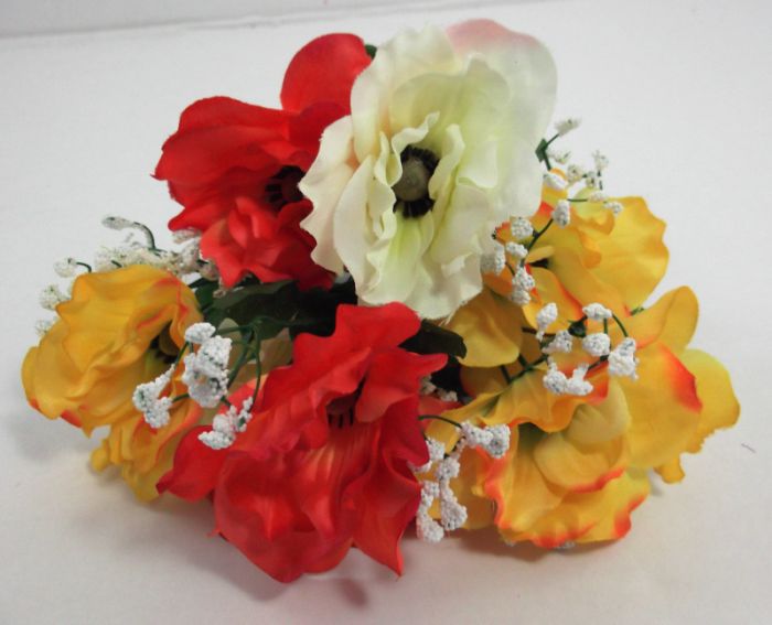 Artificial Anemone Bouquet - 35cm Orange/Yellow/Cream